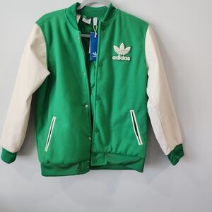 adidas Green and White Trefoil Letterman Jacket
